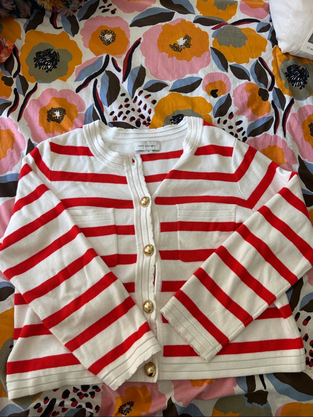Women’s Striped Red & White Cardigan Sweater - Classic Button Front